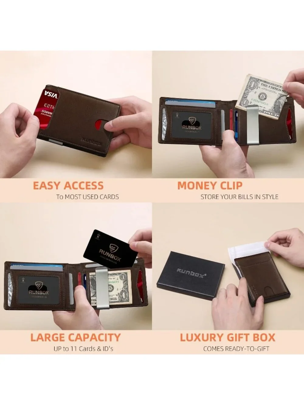 〽️Man Chocolate Leather Money RFID Blocking Pocket Bifold Credit Card Wallet